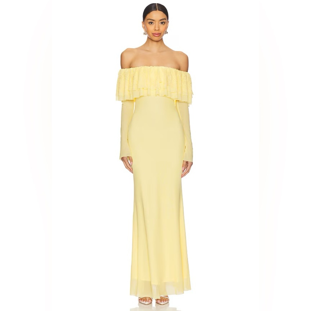 AFRM Yellow Off-Shoulder Long Sleeve Betty Dress - Buttercup